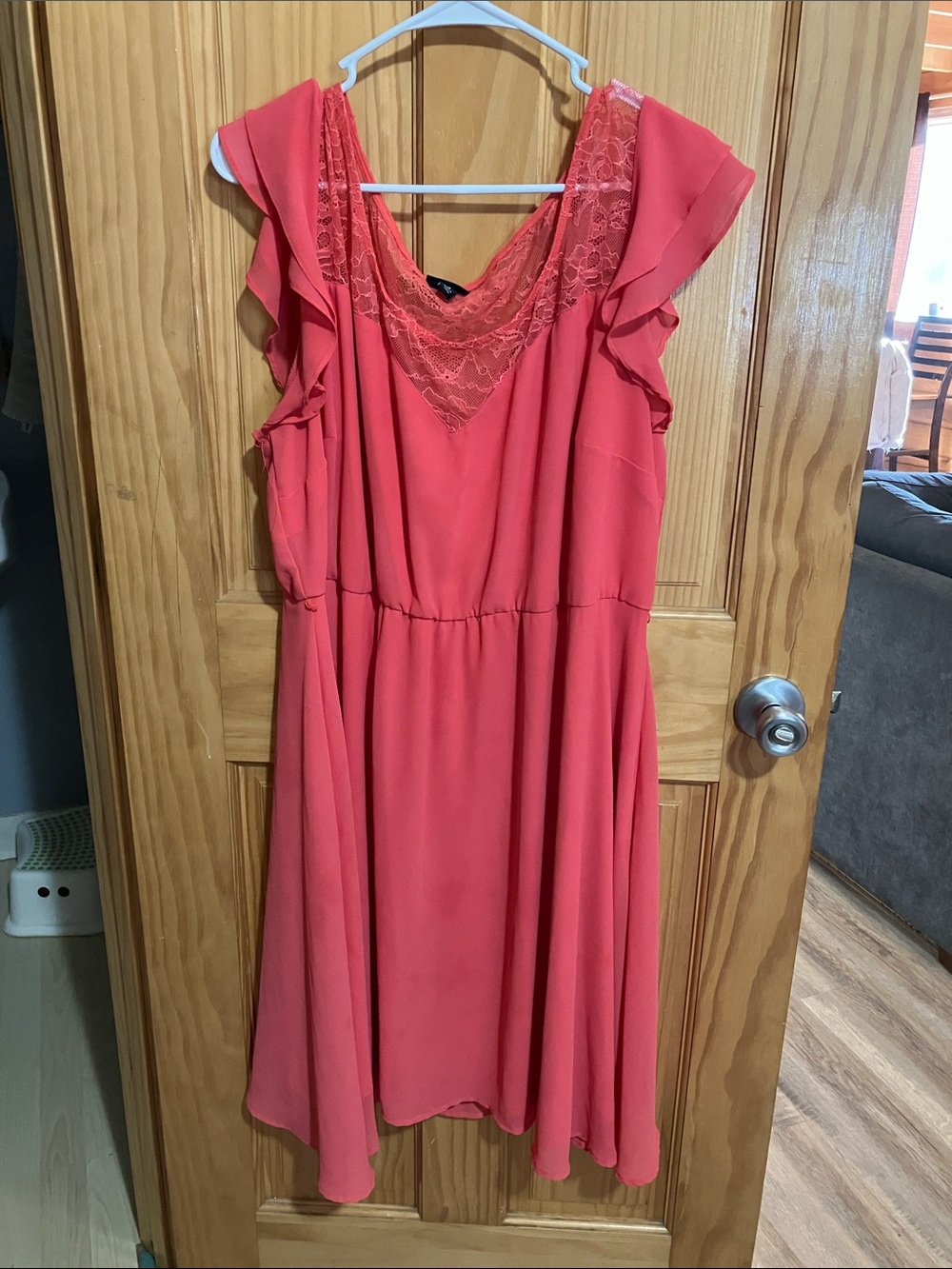 Torrid Coral Lace-Trim Flutter Midi Dress